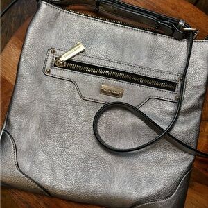 Big Buddah Pewter Metallic Shoulder Bag/Crossbody Purse-Like New